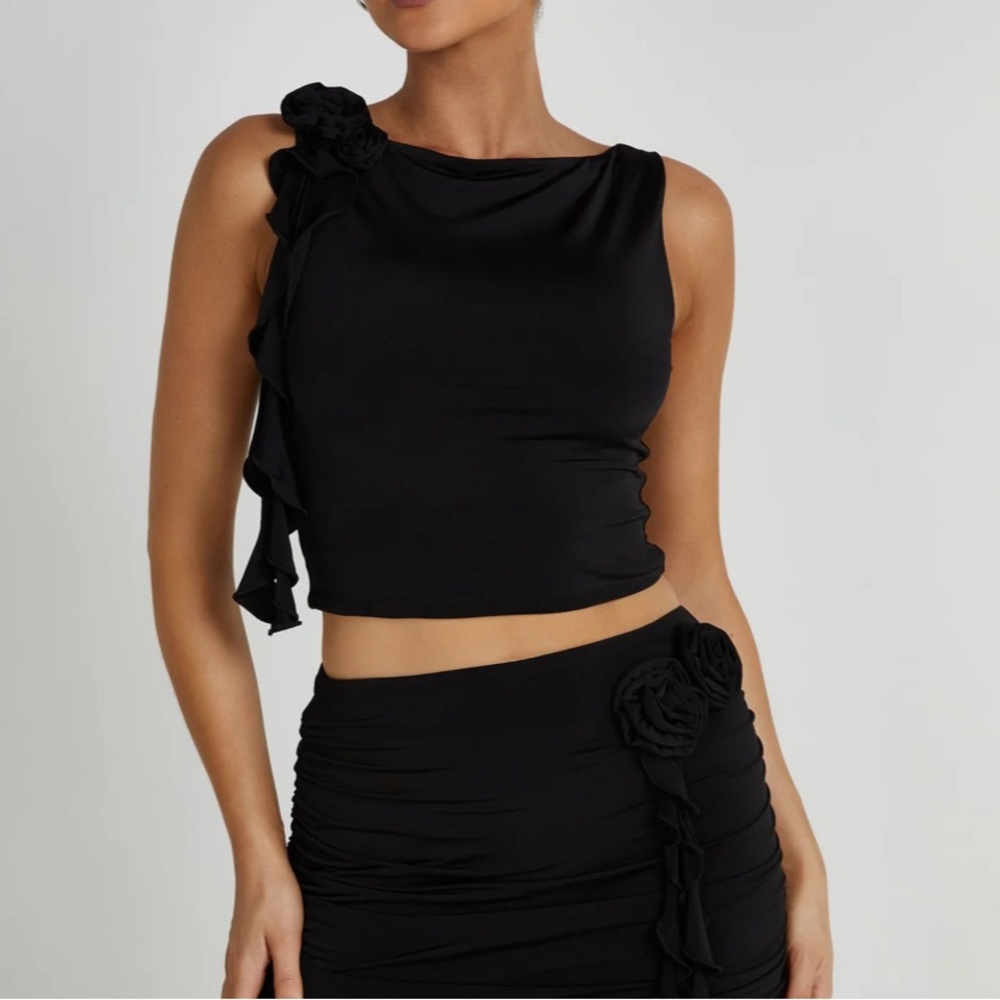 Meshki Isabella Sleeveless Rose Top - Black